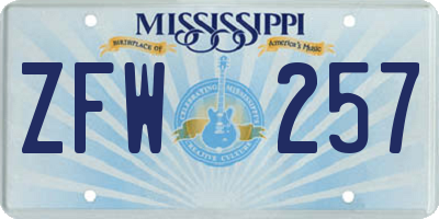 MS license plate ZFW257