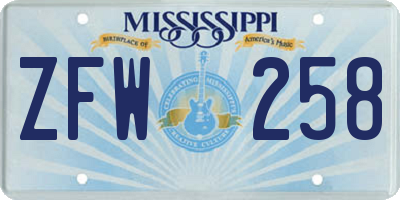 MS license plate ZFW258