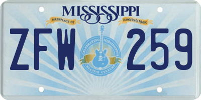 MS license plate ZFW259