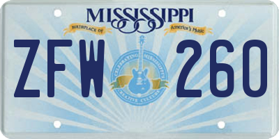 MS license plate ZFW260