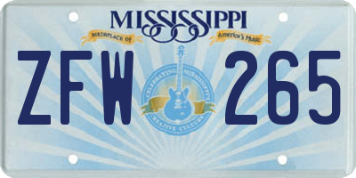 MS license plate ZFW265