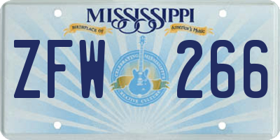 MS license plate ZFW266