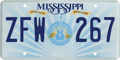 MS license plate ZFW267