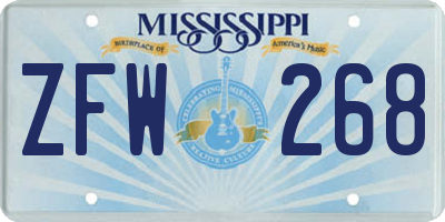 MS license plate ZFW268