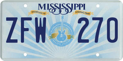MS license plate ZFW270