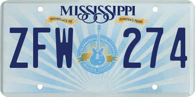 MS license plate ZFW274