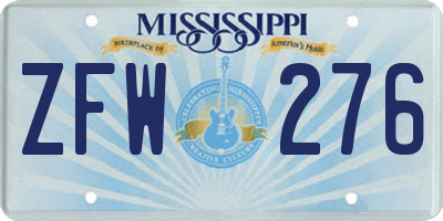 MS license plate ZFW276