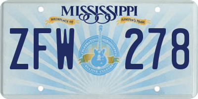 MS license plate ZFW278