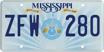 MS license plate ZFW280