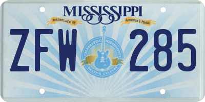 MS license plate ZFW285