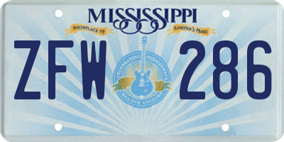 MS license plate ZFW286