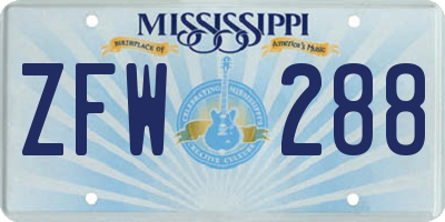 MS license plate ZFW288