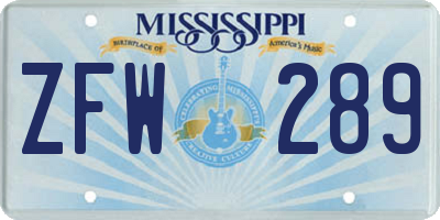 MS license plate ZFW289