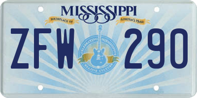 MS license plate ZFW290