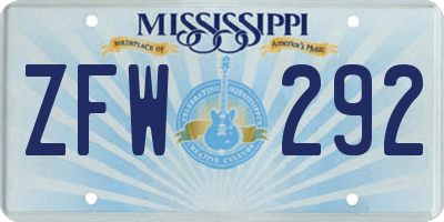 MS license plate ZFW292