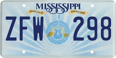 MS license plate ZFW298