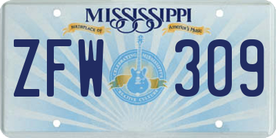 MS license plate ZFW309