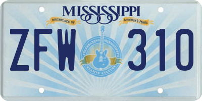 MS license plate ZFW310