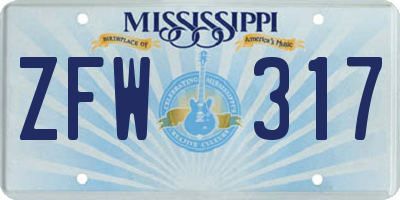 MS license plate ZFW317