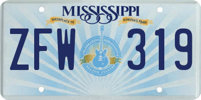 MS license plate ZFW319