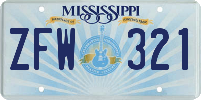 MS license plate ZFW321
