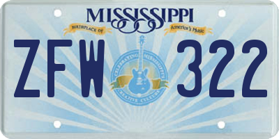 MS license plate ZFW322
