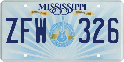MS license plate ZFW326