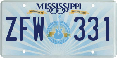 MS license plate ZFW331