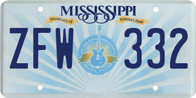 MS license plate ZFW332