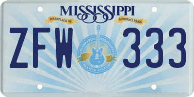 MS license plate ZFW333