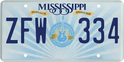 MS license plate ZFW334