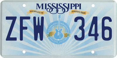 MS license plate ZFW346