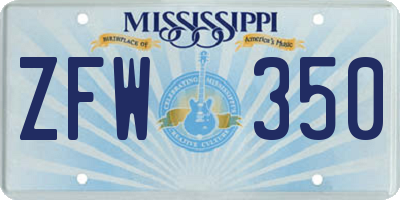 MS license plate ZFW350