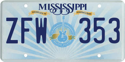 MS license plate ZFW353