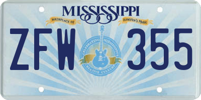 MS license plate ZFW355