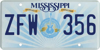 MS license plate ZFW356