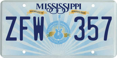 MS license plate ZFW357