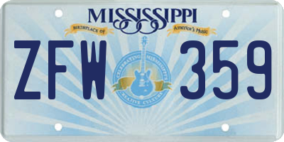 MS license plate ZFW359