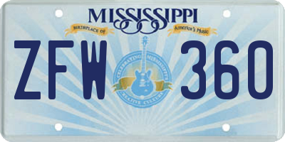 MS license plate ZFW360