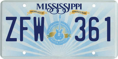 MS license plate ZFW361
