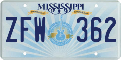 MS license plate ZFW362