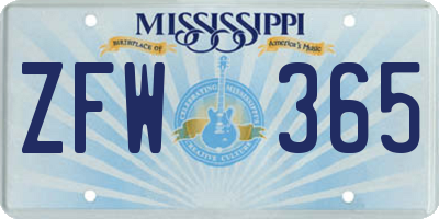 MS license plate ZFW365