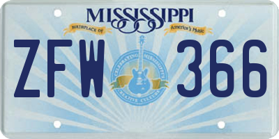 MS license plate ZFW366