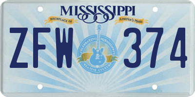 MS license plate ZFW374
