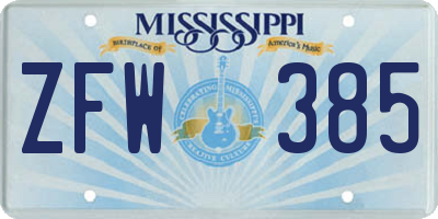 MS license plate ZFW385