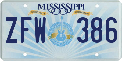 MS license plate ZFW386