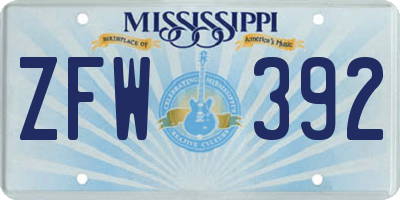 MS license plate ZFW392