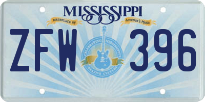 MS license plate ZFW396