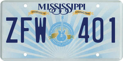 MS license plate ZFW401