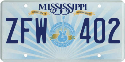 MS license plate ZFW402